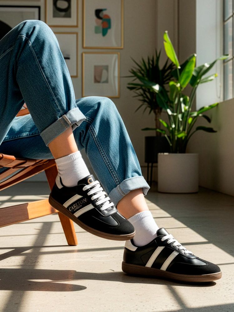 Carlton London Women Retro Stripe Canvas Lace-Ups Lifestyle Black Sneakers-image-39