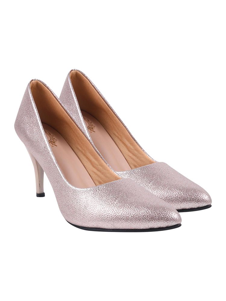 HVNLY by Shoetopia Penny Rose Gold Textured Stiletto Pumps for Women-image-31