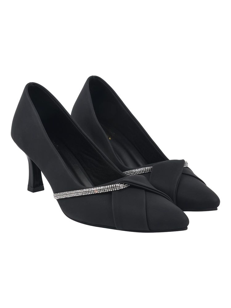 HVNLY by Shoetopia Sinner Black Pointed Toe Pumps for Women-image-5