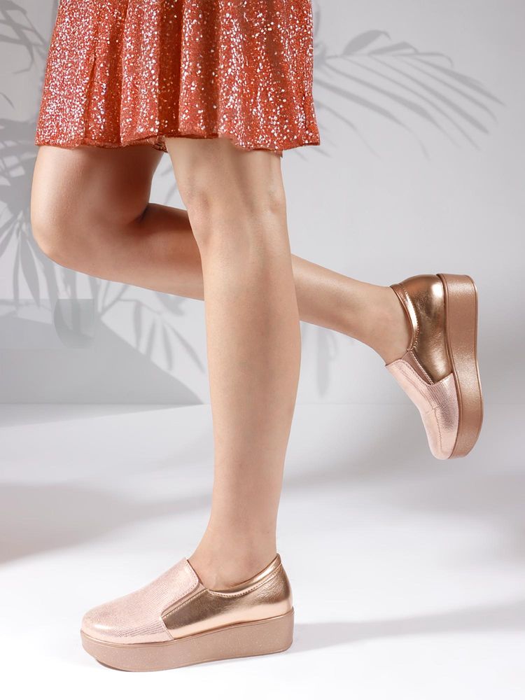 The White Pole Rose Gold Platform Heel Stylish Loafers for Women-image-12