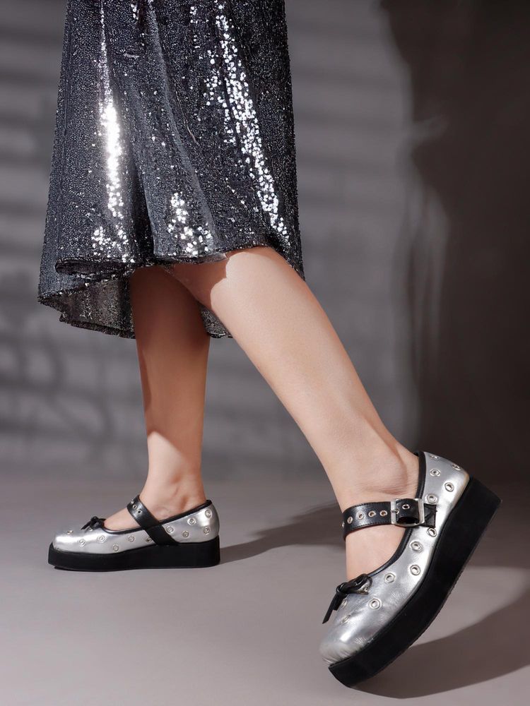 The White Pole Silver Studded Platform Heel Loafers for Women-image-25