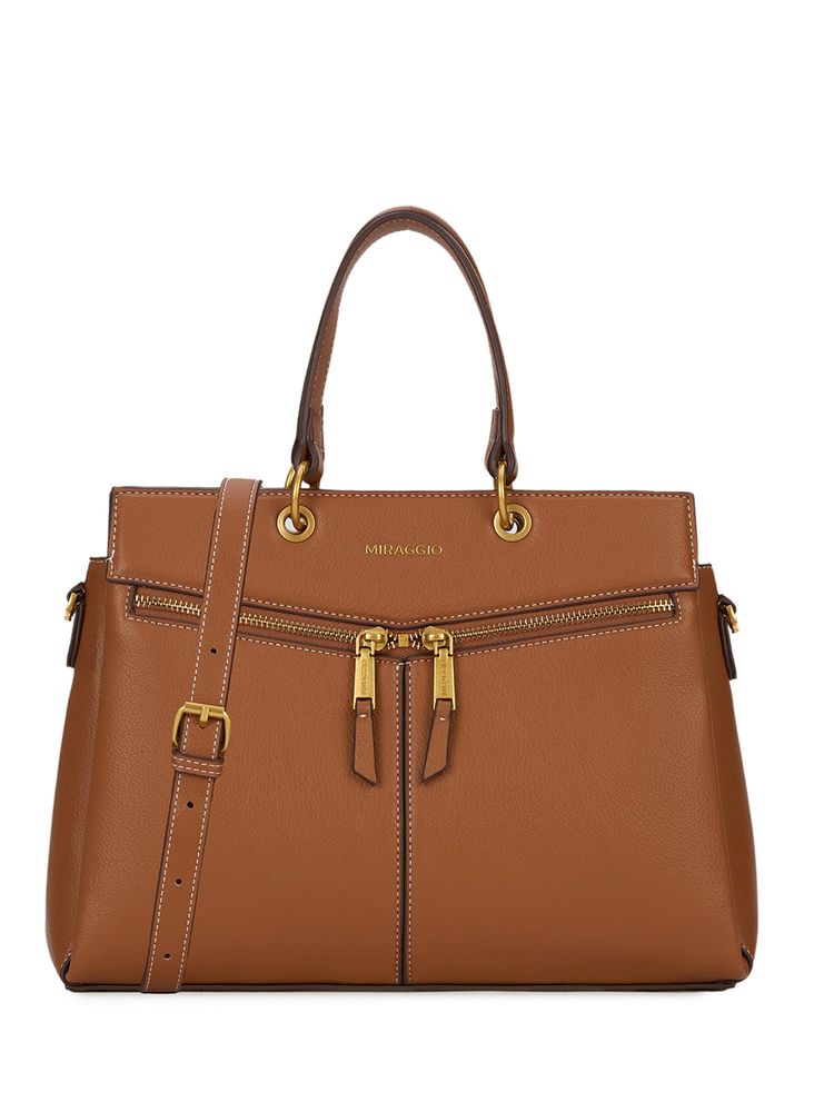 MIRAGGIO Eugene Top Handle Satchel Bag With Detachable Strap - Tan-picture-15
