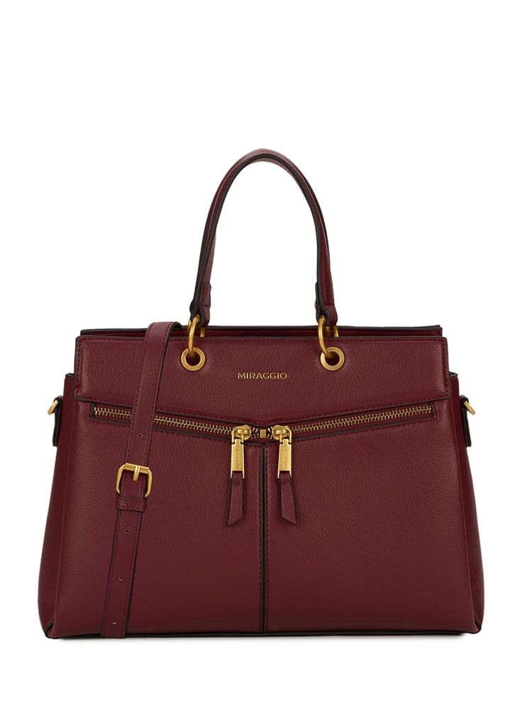 MIRAGGIO Eugene Top Handle Satchel Bag With Detachable Strap - Wine-picture-13