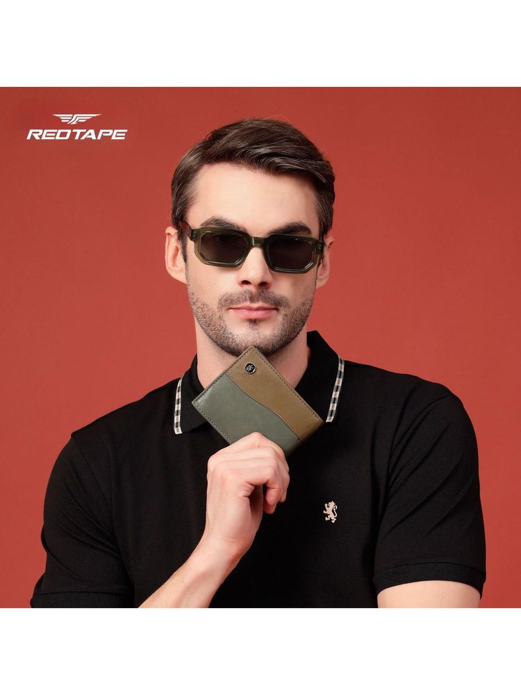 Red Tape Mens Green Taupe Colorblock Genuine Leather Wallet-picture-16