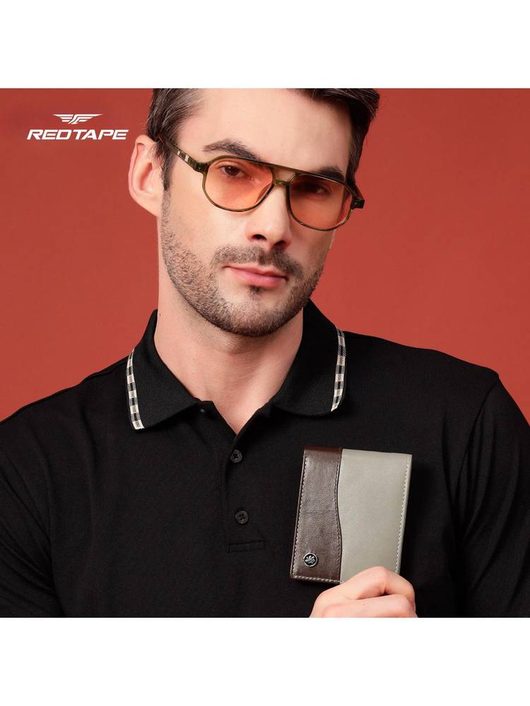Red Tape Mens Grey Brown Colorblock Genuine Leather Wallet-picture-15