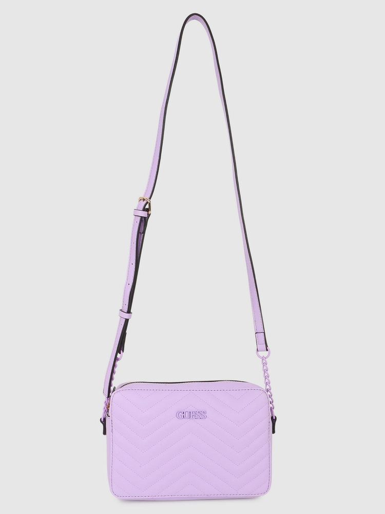 guess fashion Guess Women Lockhart Purple Zig-Zag Stitched Design Sling Bag-picture-19