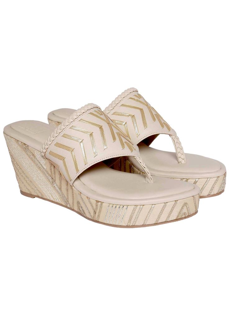 Veruschka By Payal Kothari Gota Work Cream Chamcham Wedges-image-42
