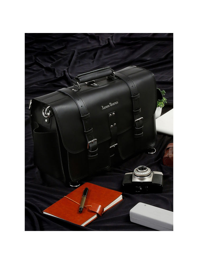 Louis Stitch Black Italian Leather Laptop Bag Executive Briefcase with Shoulder Strap (L)-picture-37