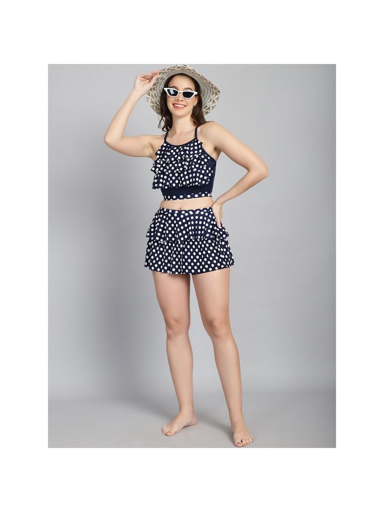 Cukoo Padded Blue Polka Dot Skirtini Swimwear (Set of 2)-image-31