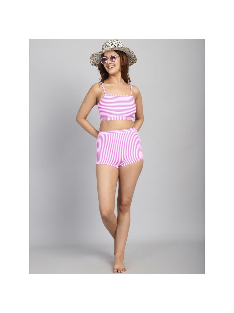 Cukoo Padded Pink Striped Tankini Swimwear (Set of 2)-picture-11