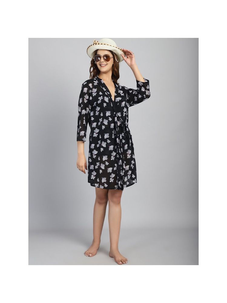 Cukoo Padded Black Floral Print Swim Cover up (Set of 3)-image-18