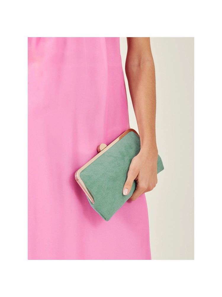 Accessorize London Womens Curved Suedette Clip Frame Clutch Bag -Green-picture-34