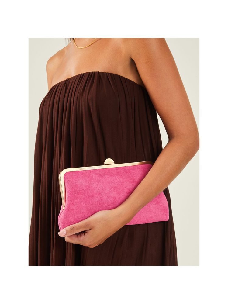 Accessorize London Womens Curved Suedette Clip Frame Clutch Bag - Pink-picture-23
