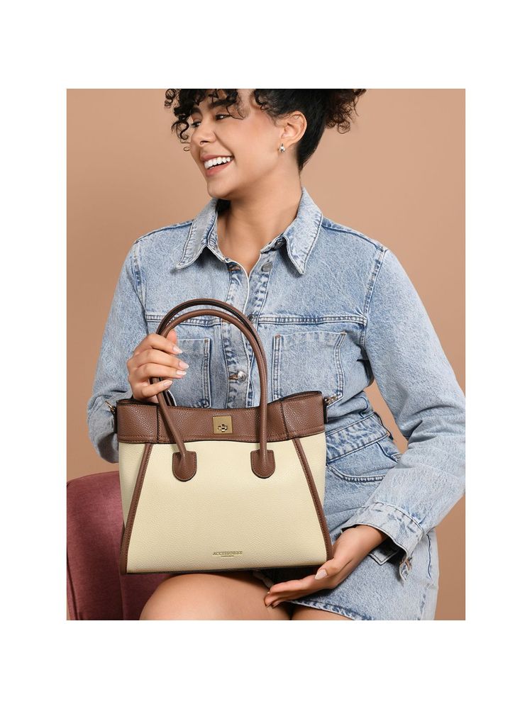 Accessorize London Womens Cream Dual Tone Satchel-image-36