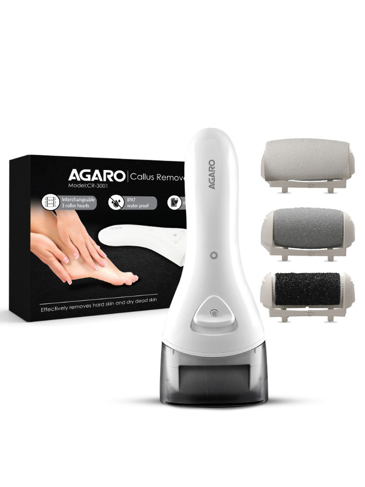 Agaro Cr3001 Callus Remover With 3 Interchangeable Head Rollers, Rechargeable, Removes Dead Skin