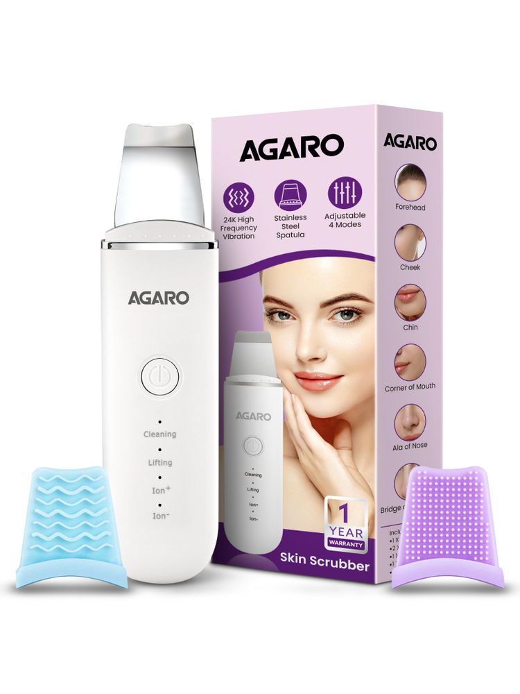 Agaro Ultrasonic Facial Skin Scrubber For Face Cleansing, Blackheads, 4 Modes, Rechargeable, White
