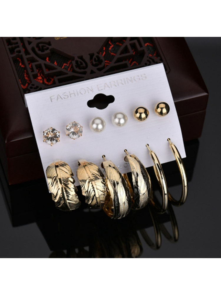 Jewels Galaxy Ravishing Leaf Pearl & Ad Brilliant 6 Pair Of Stud & Drop Earrings For Women-image-40