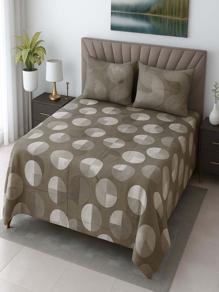 Threadwear Multicolor Geometric 400 TC Cotton Flat Queen Bedsheet with Pillow Covers-picture-21