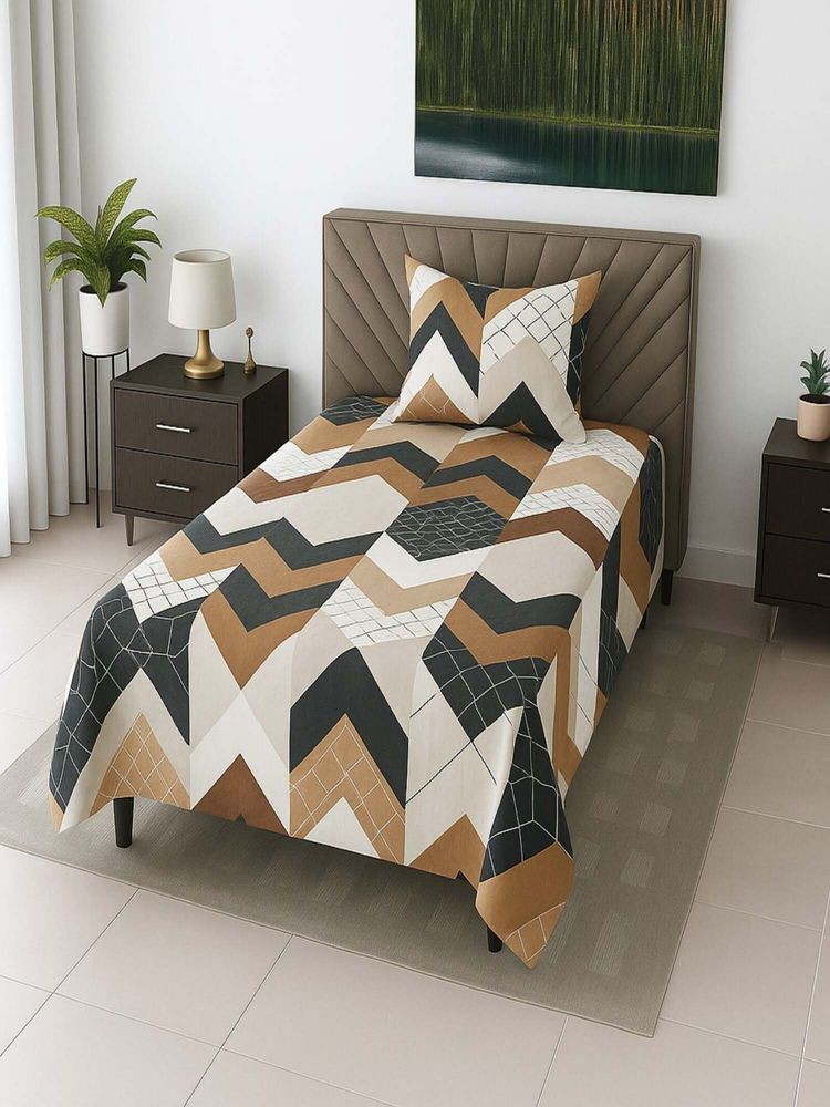 Threadwear Multicolor Geomertri 210 TC Mix Cotton Single Bedsheet with Pillow Cover-picture-15
