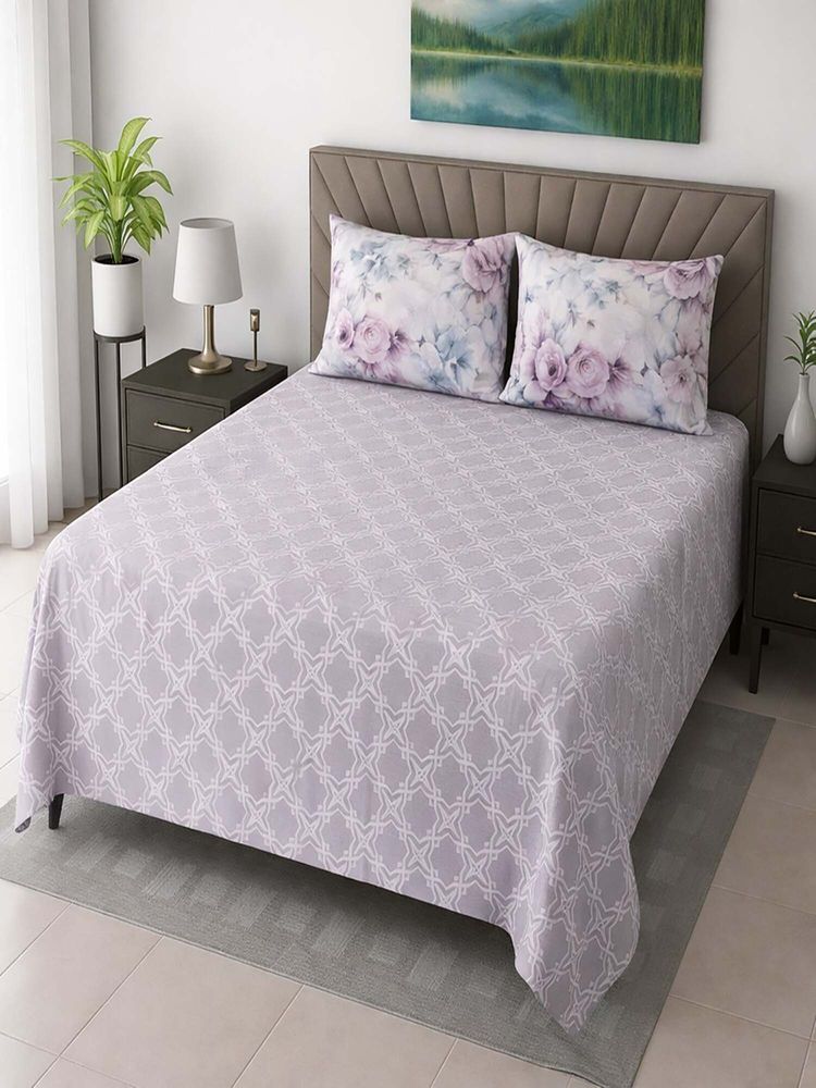 Threadwear Geometric 400 TC Cotton Flat Super King Size Bedsheet with Pillow Covers-image-47
