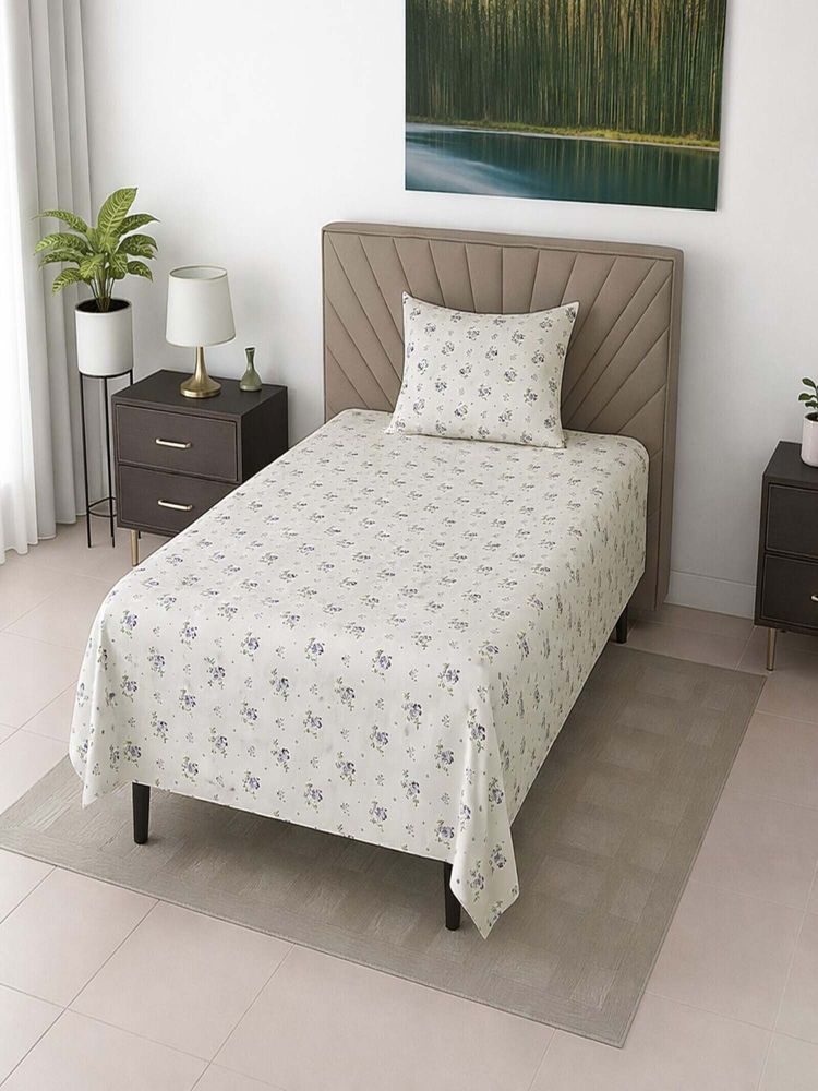 Threadwear White Cotton Flat Single Bedsheet with Pillow Cover-image-14