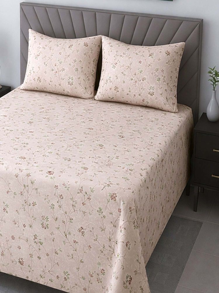 Threadwear Floral 400 TC Cotton Flat Double Bedsheet with Pillow Covers-image-13