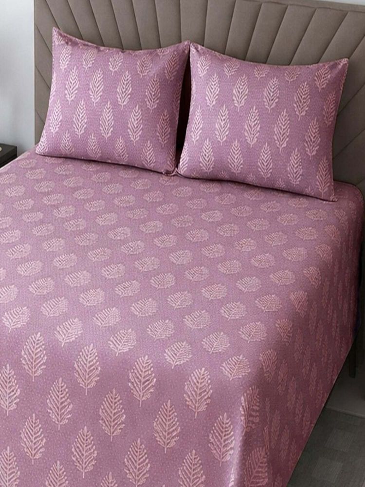 Threadwear Pink Shade Floral 400 TC Cotton Flat Double Queen Bedsheet with Pillow Covers-image-21