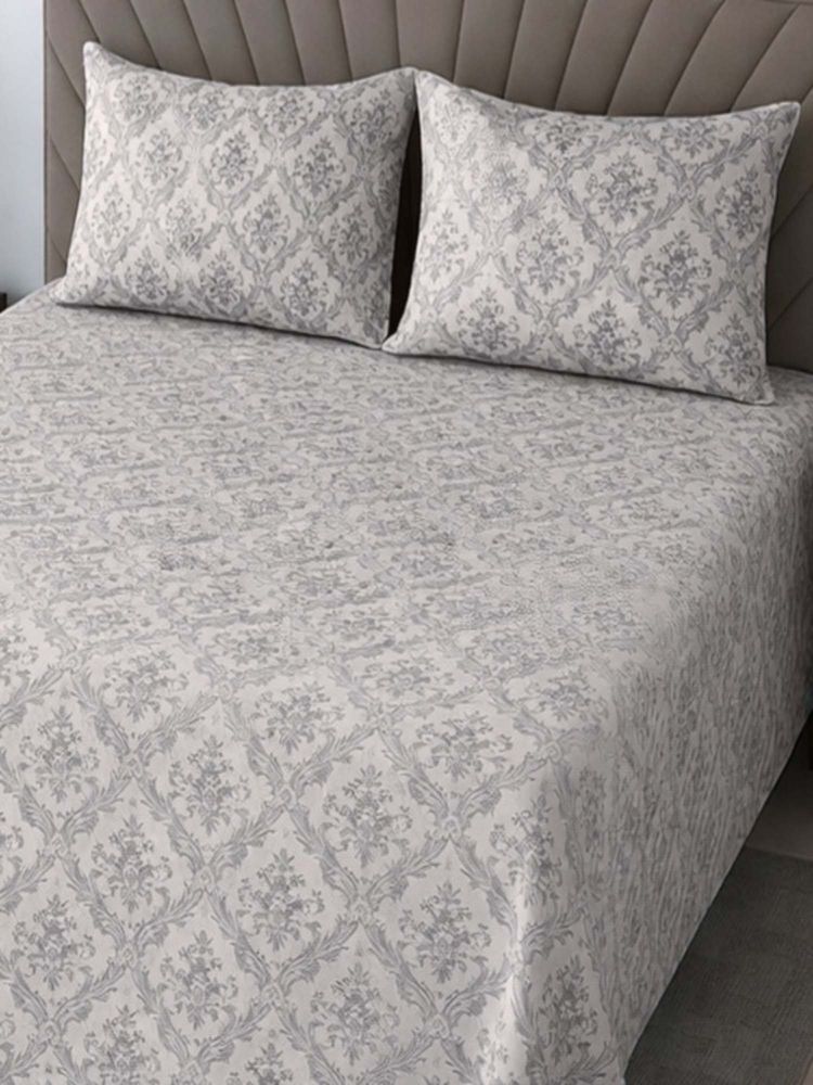 Threadwear Floral 400 TC Cotton Flat Double Queen Size Bedsheet with Pillow Covers-image-5