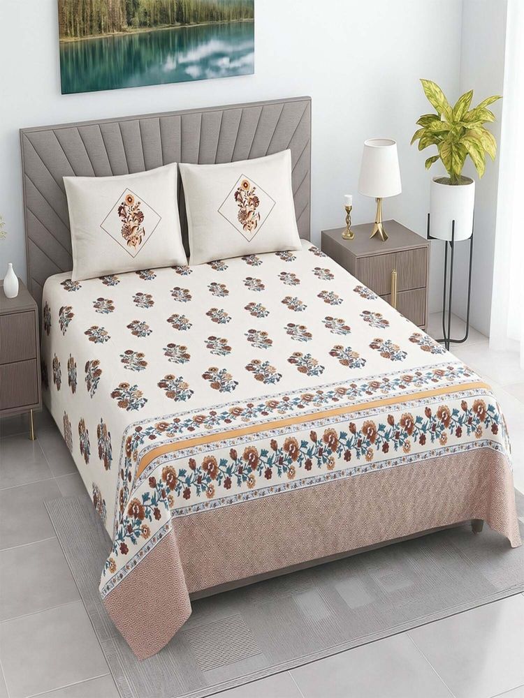 Threadwear Floral 400 TC Cotton Flat Super King Bedsheet with Pillow Covers-image-12