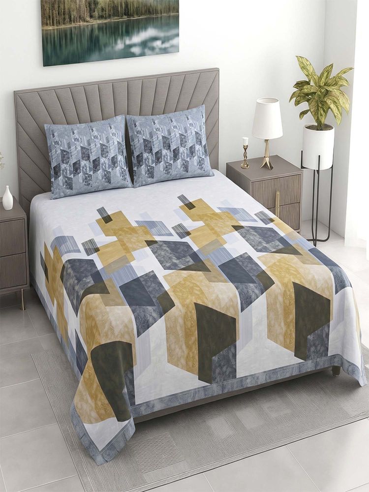 Threadwear Multicolor Abstract 400 TC Cotton Super King Bedsheet with Pillow Covers-image-7