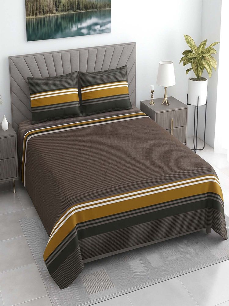 Threadwear Geometric 400 TC Cotton Super King Bedsheet with Pillow Covers-image-0