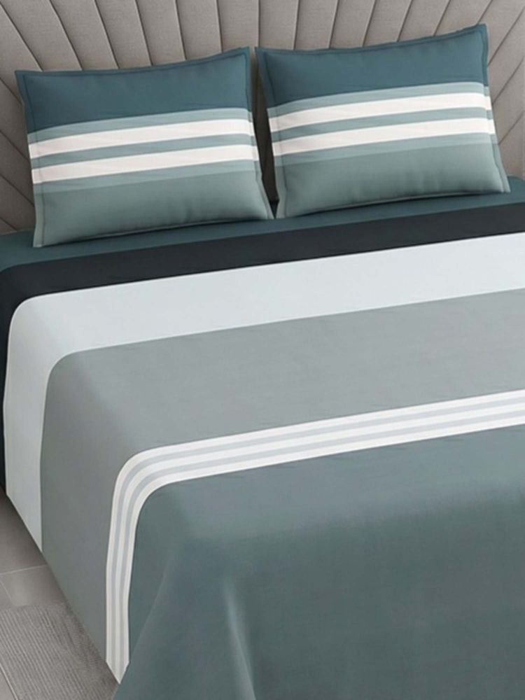 Threadwear Multicolor Stripes 400 TC Cotton Super King Bedsheet with Pillow Covers-image-23