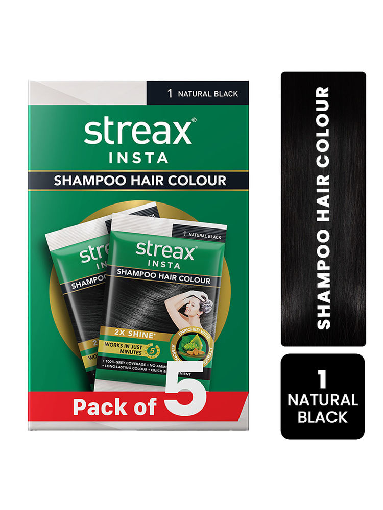 Streax Insta Shampoo Hair Colour Natural Black - Pack Of 5-image-36