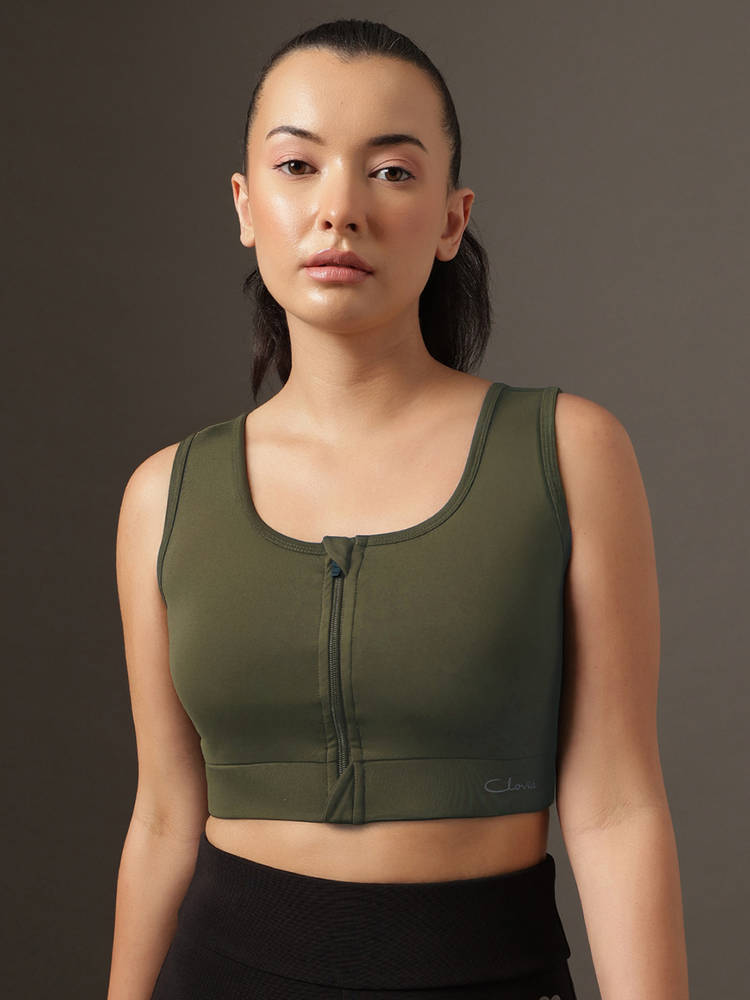 Clovia Green Medium Impact Front Zipper Sports Bra-picture-13