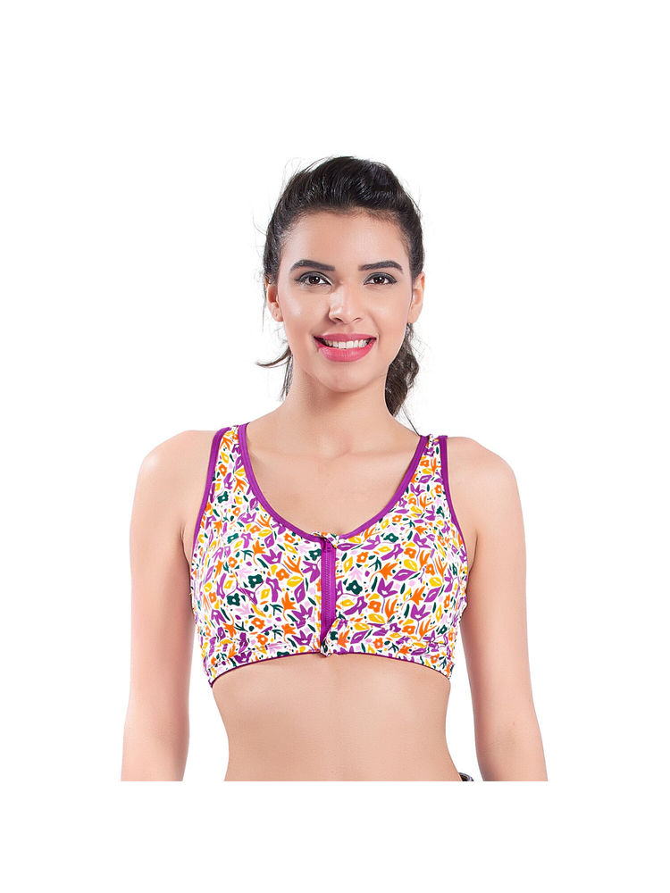 Bralux White Full Coverage Front Zip High Support Removable Pads Sports Bra-image-17