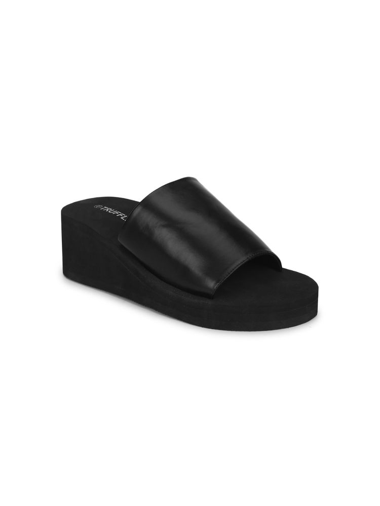 Truffle Collection Black Eva Slip On Wedges