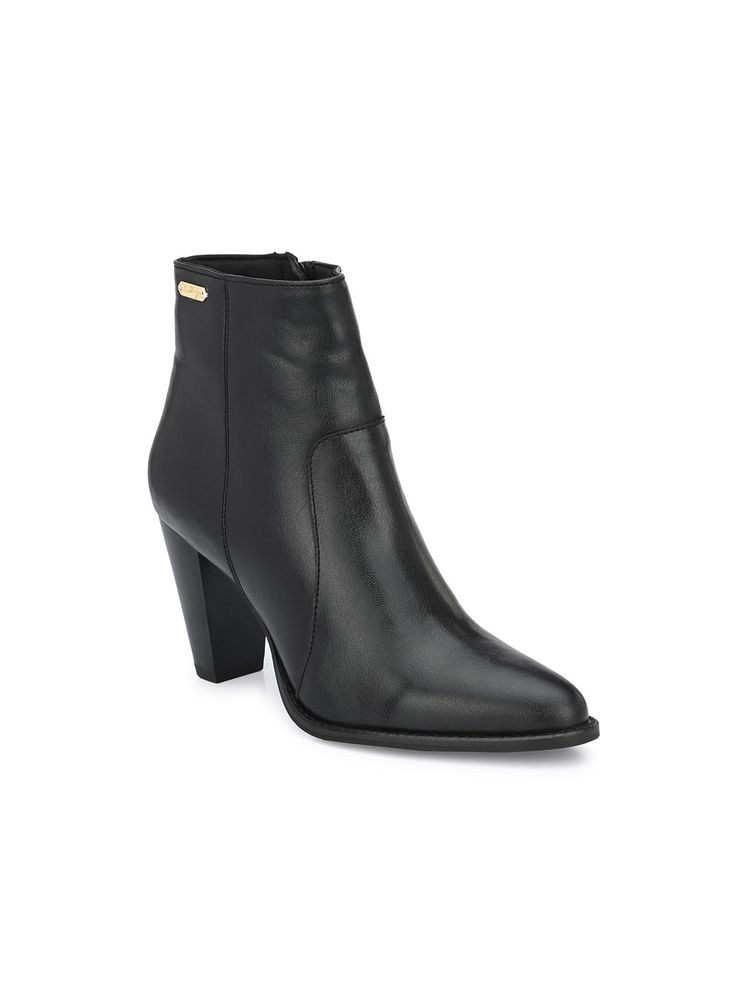 Delize Black Solid Women Vegan Leather Ankle Boots With Heel Height-picture-27
