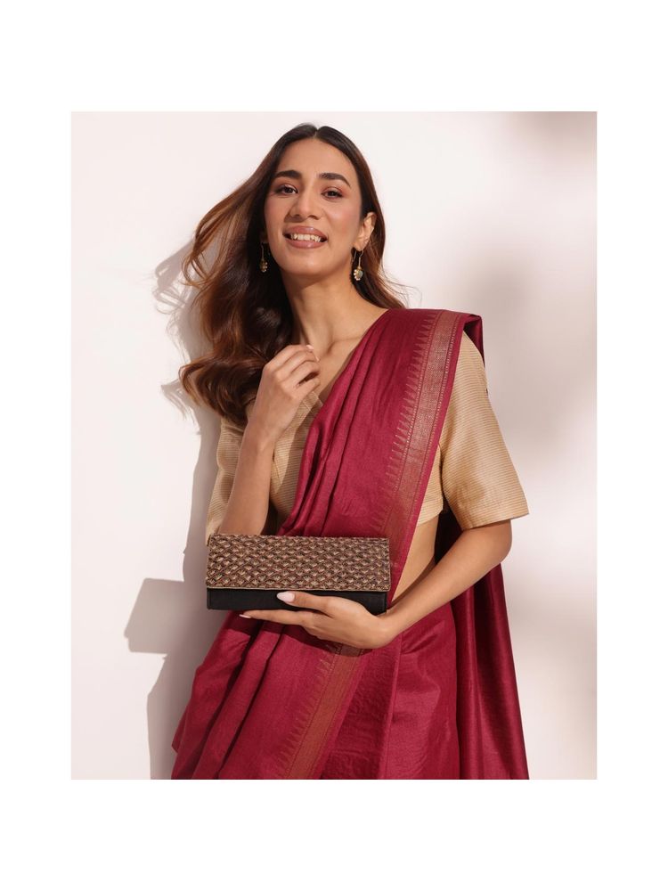 fabindia fashion Fabindia Black Embroidered Silk Blend Clutch with Strap-picture-20