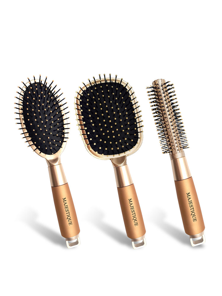 Majestique Golden Series Set Of Detangling, Oval And Round Brushes-image-19