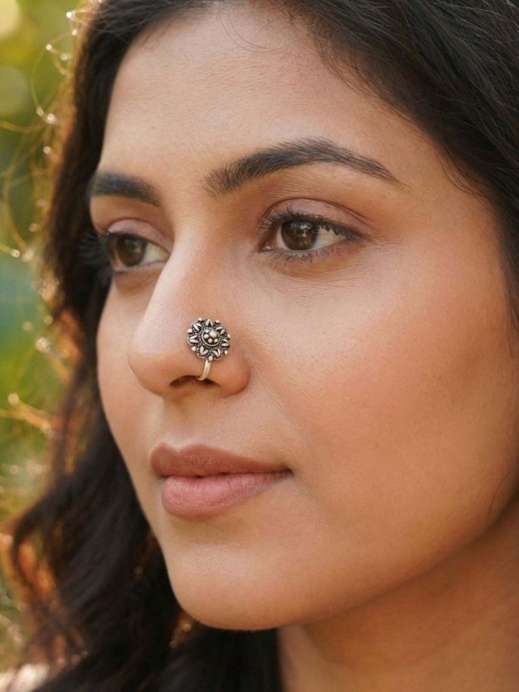 925 SILLER Oxidised Rhodium Plating Silver Nosepin (Onesize)-picture-25