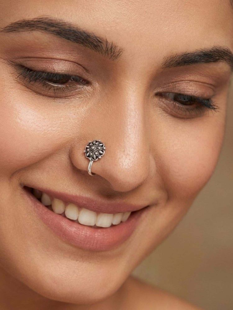 925 SILLER Oxidised Rhodium Plating Silver Nosepin (Onesize)-picture-24