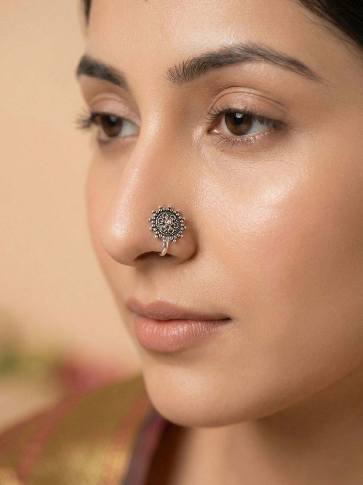 925 SILLER Oxidised Rhodium Plating Silver Nosepin (Onesize)-picture-28