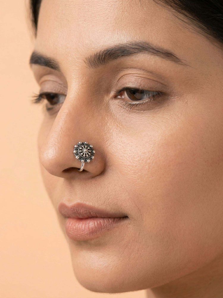925 SILLER Oxidised Rhodium Plating Silver Nosepin (Onesize)-picture-27