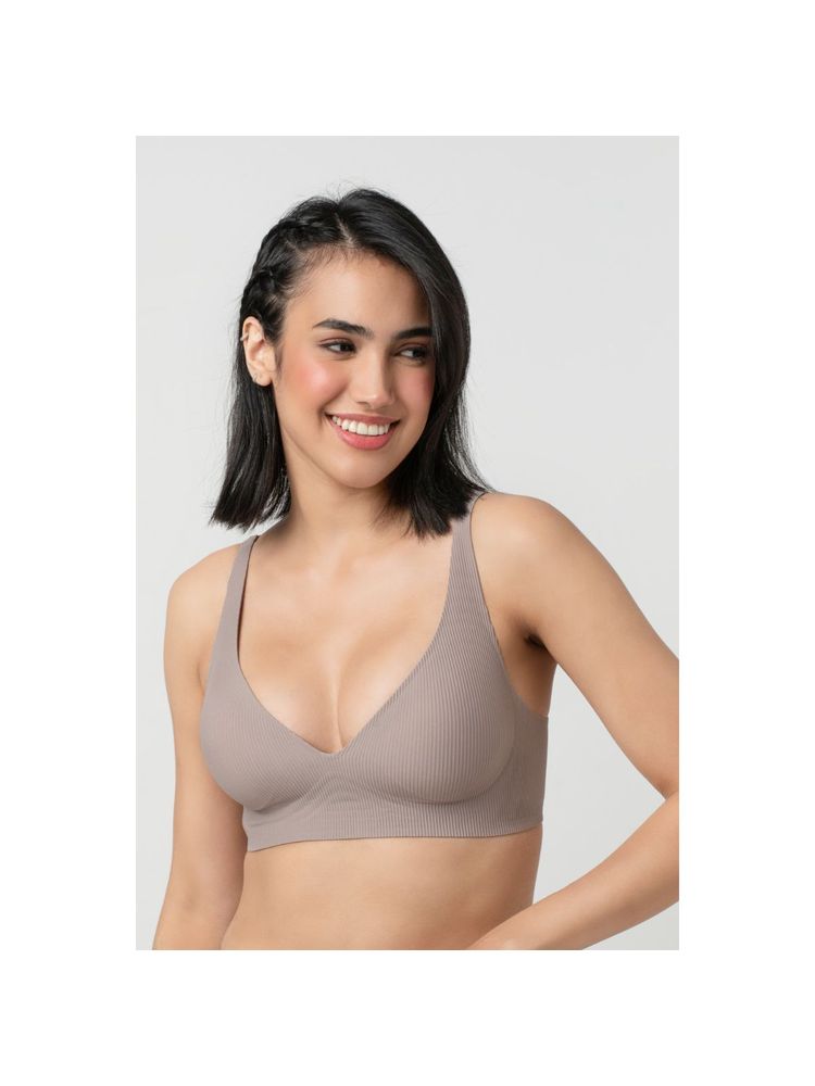 bodyline Light Mocha Seamless Soft Padded Cups Medium Coverage Plunge Bra-picture-20