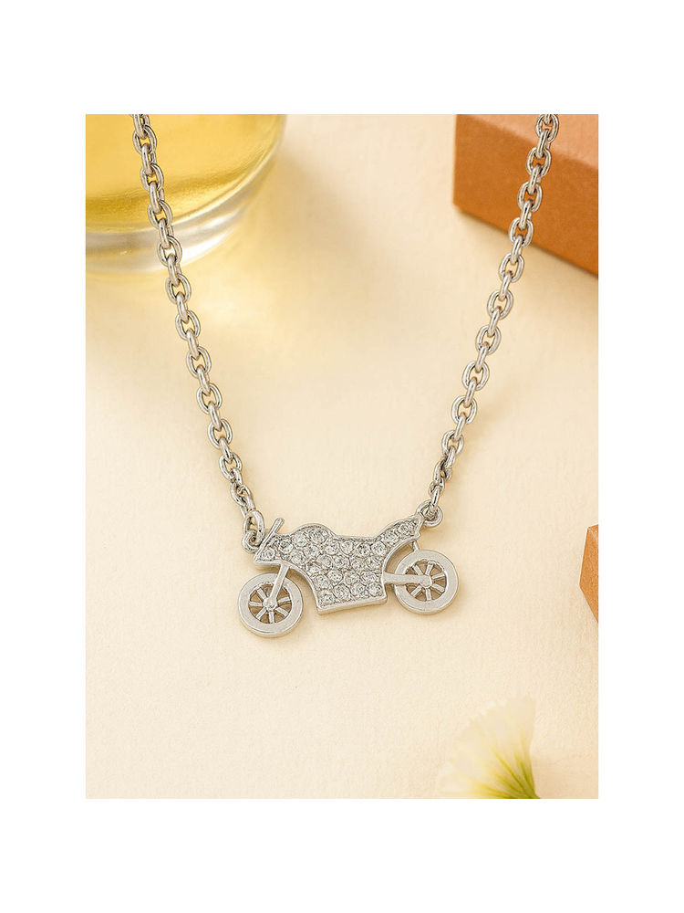 Estele Silver Finish Gehena Trendy Lightweight Bike Necklace-image-38