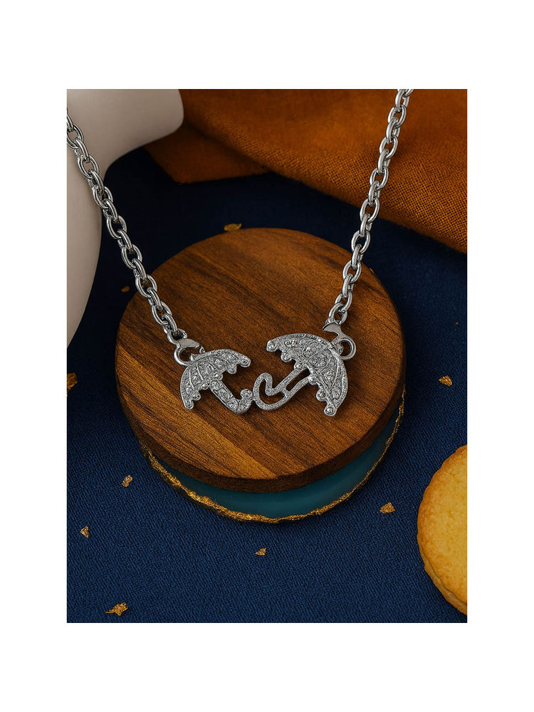 Estele Minimal Gehena Dainty Silver Finish Umbrella Necklace-image-3
