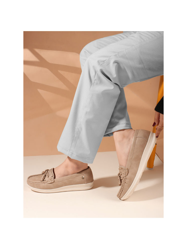 ELLE Beige Printed Slip-On Women Tassel Loafers-picture-12