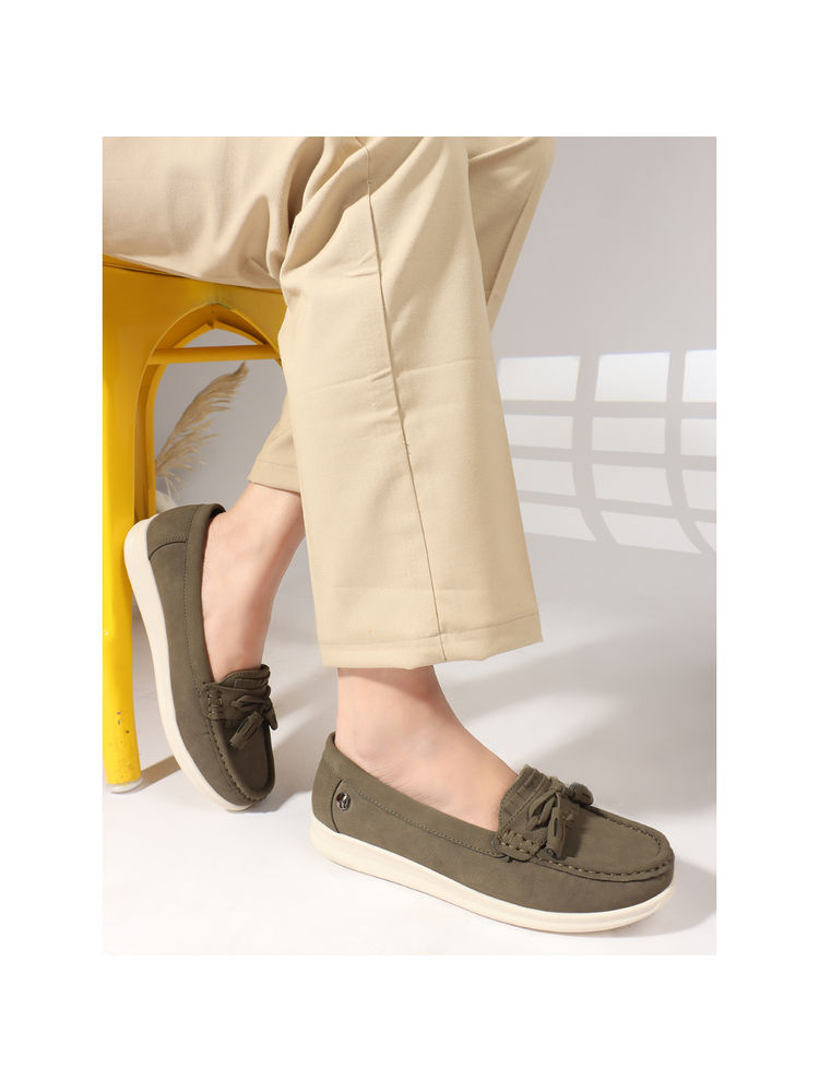 ELLE Olive Printed Slip-On Women Tassel Loafers-image-15