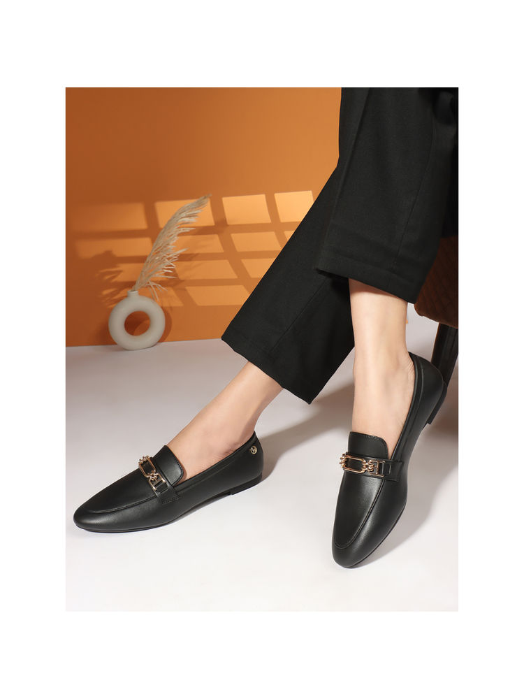 ELLE Black Solid Slip-On Women Horsebit Loafers-picture-20