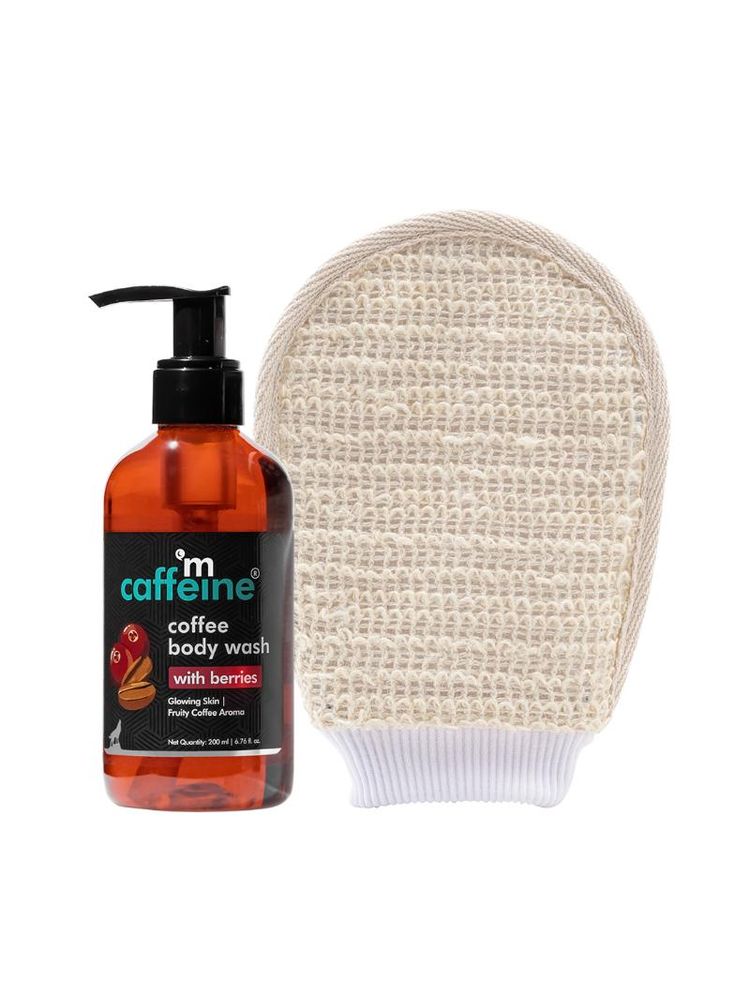 MCaffeine Coffee & Berries Body Wash & Bath Glove for Tan Removal and Dead Skin Exfoliation